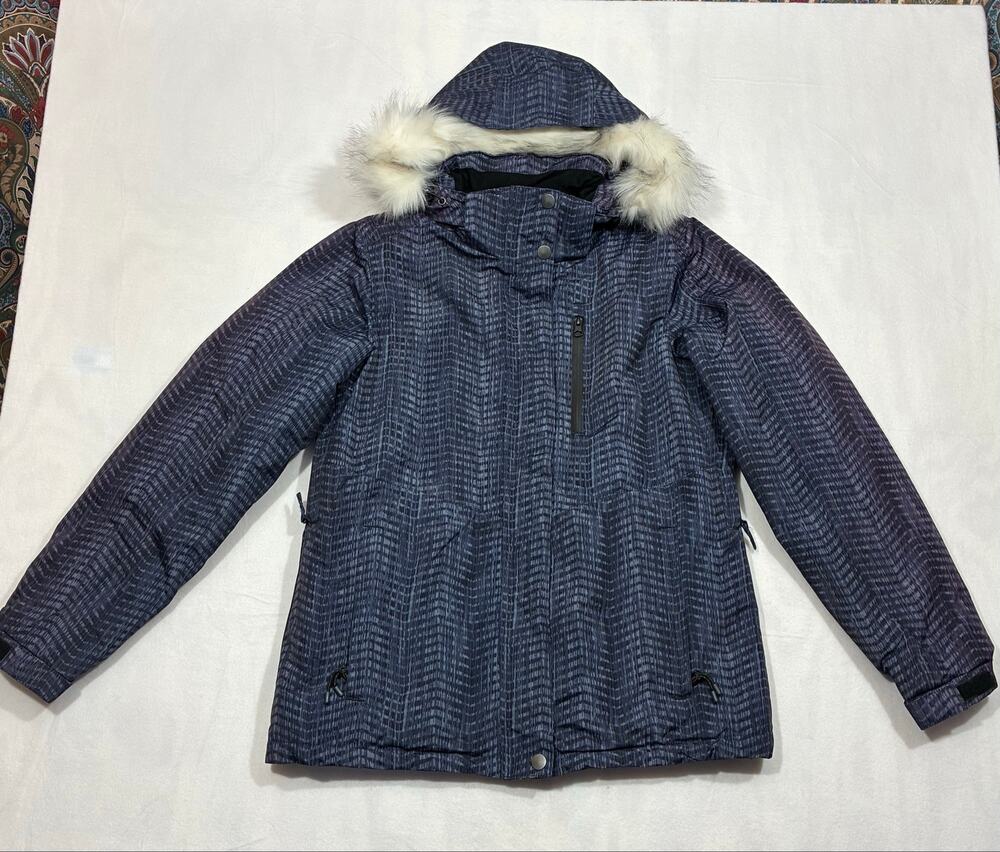 Iceburg women's insulated ski snowboard coat w/faux-fur hood blue/gray size sm